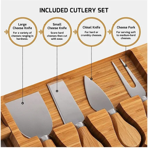 Natural Bamboo Cheese Board and Cutlery Set