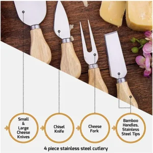 Natural Bamboo Cheese Board and Cutlery Set