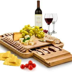 Natural Bamboo Cheese Board and Cutlery Set