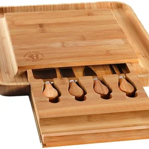 Natural Bamboo Cheese Board and Cutlery Set