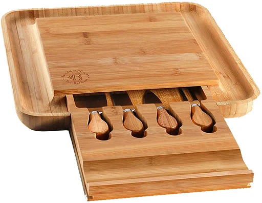 Natural Bamboo Cheese Board and Cutlery Set