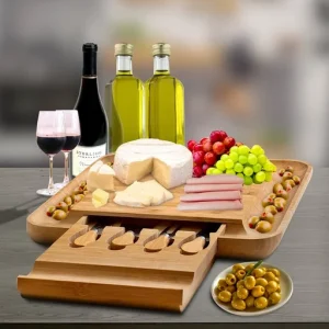 Natural Bamboo Cheese Board and Cutlery Set