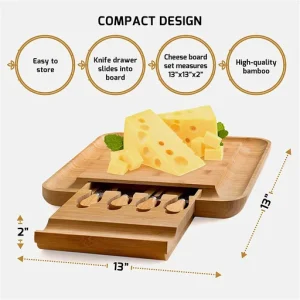 Natural Bamboo Cheese Board and Cutlery Set