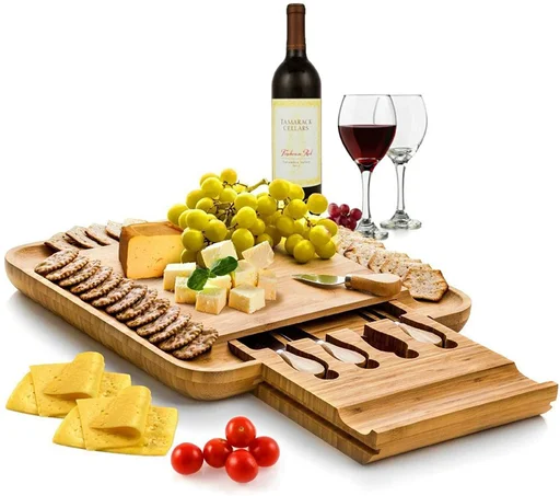 Natural Bamboo Cheese Board and Cutlery Set