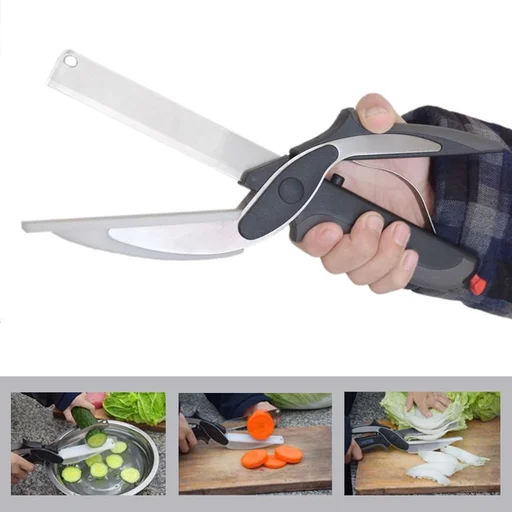 2-in-1 Smart Cutter, Stainless Steel Knife with Cutting Board, Cleve