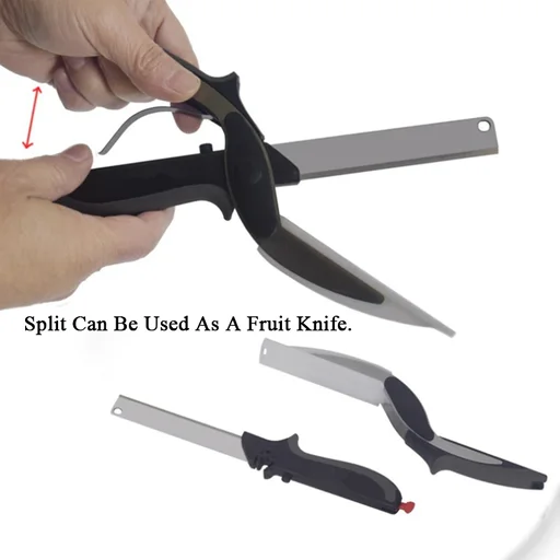 Multi-Function Smart 2 in 1 Clever Cutter Scissor Cutting Board Utility  Cutter Stainless Steel Smart Vegetable Knife.