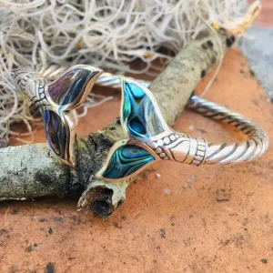 Abalone Shell and Silver Mermaid Tail Bangle Bracelet