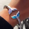 Abalone Shell and Silver Mermaid Tail Bangle Bracelet