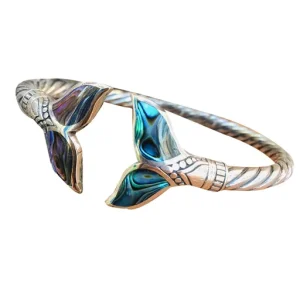 Abalone Shell and Silver Mermaid Tail Bangle Bracelet
