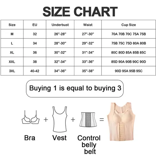 Women Shapewear Padded Tummy Control Tank Top Corset Slimming Camisole  Sheath Body Shaper Bra Posture Corrector Compression Vest