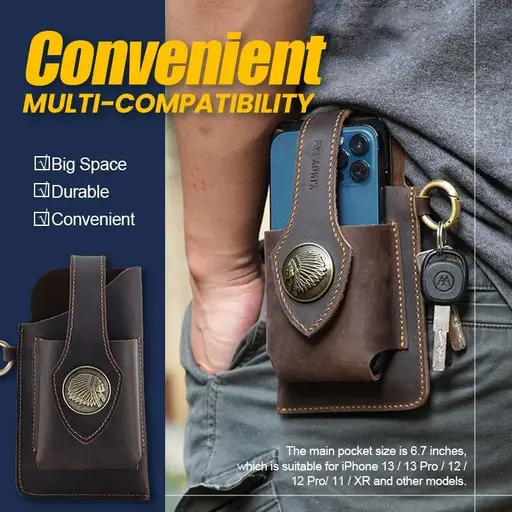 Multifunctional Leather Mobile Phone Bag with Belt Ring