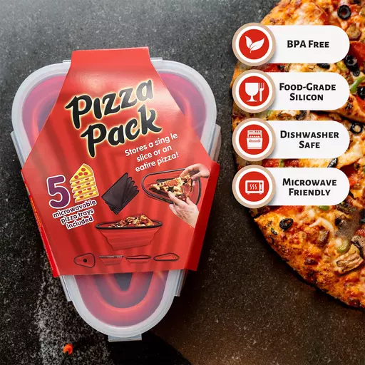 The Perfect Pizza Pack™ - Reusable Pizza Storage Container with 5  Microwavable Serving Trays - BPA-Free Adjustable Pizza Slice Container to  Organize 