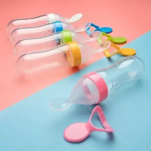 Baby Silicone Squeeze Feeding Bottle with Spoon