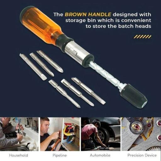 Push Pull Ratchet Screwdriver Set 6 in 1 Press Type Semi-Automatic Rotating Spiral Screw Driver