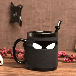 Creative Ninja Ceramic Mug with Mask Sword and Spoon