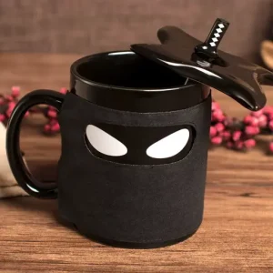 Creative Ninja Ceramic Mug with Mask Sword and Spoon