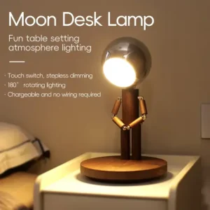 Lunar Robot Astronaut Wooden Table Lamp