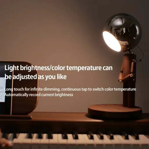 Lunar Robot Astronaut Wooden Table Lamp