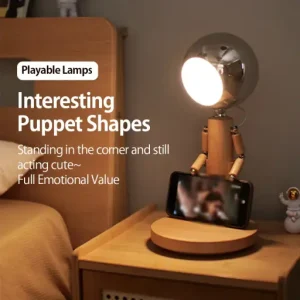 Lunar Robot Astronaut Wooden Table Lamp