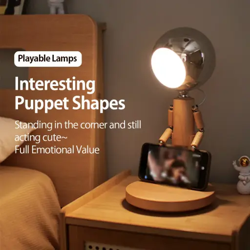 Lunar Robot Astronaut Wooden Table Lamp
