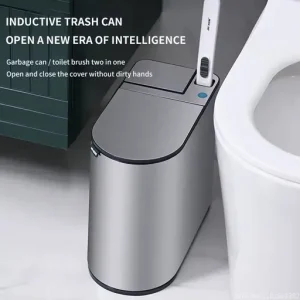 Stainless Steel 7L Smart Trash Can Toilet Brush Set