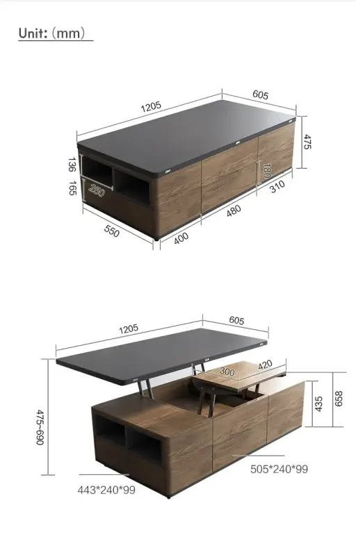 Space Saving Modern Convertible Folding Lift Coffee Table