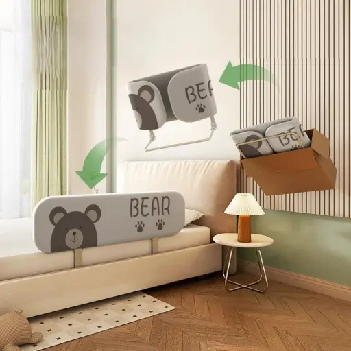 Cute Bear Anti-Fall Foldable Safety Bed Fence