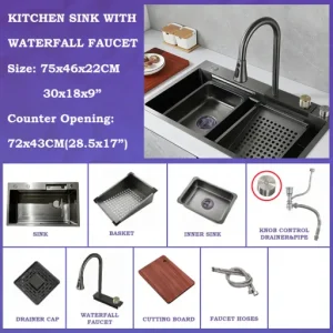 Elegant Stainless Steel Waterfall Kitchen Sink