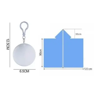 Portable raincoat keychain ball clipped securely to a backpack strap